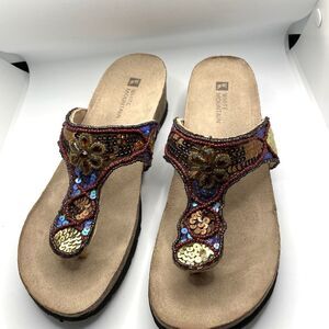 White Mountain Bronze  Beaded Women's Multicolor Leather Wedge Sandal VTG 5.5